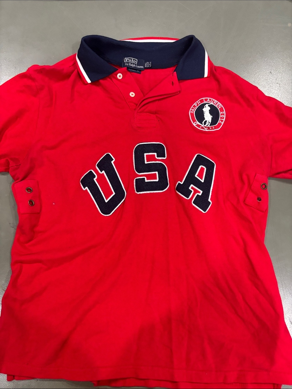 Ralph Lauren Men’s  Red Polo Shirt with Navy Trim USA OLYMPIC’S